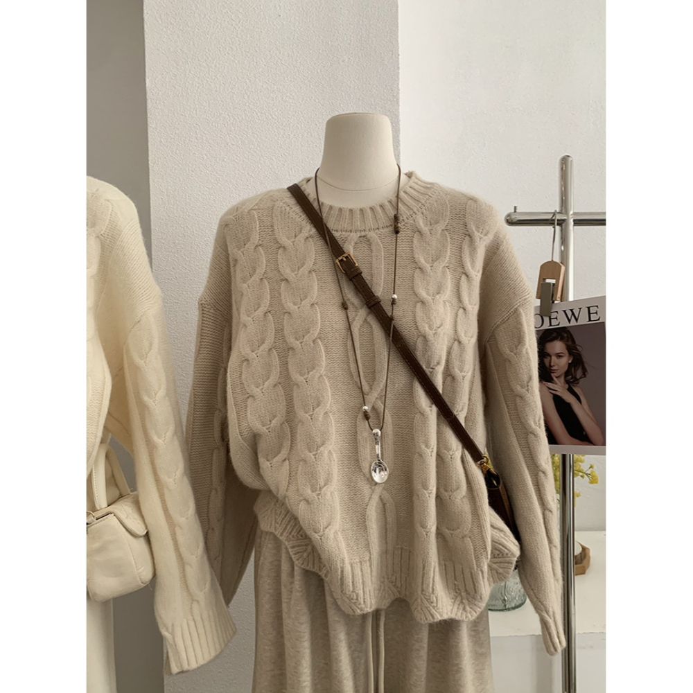 5167:: 麻花園領羊駝絨柔軟針織毛衣 麻花毛衣 針織衫-細節圖11