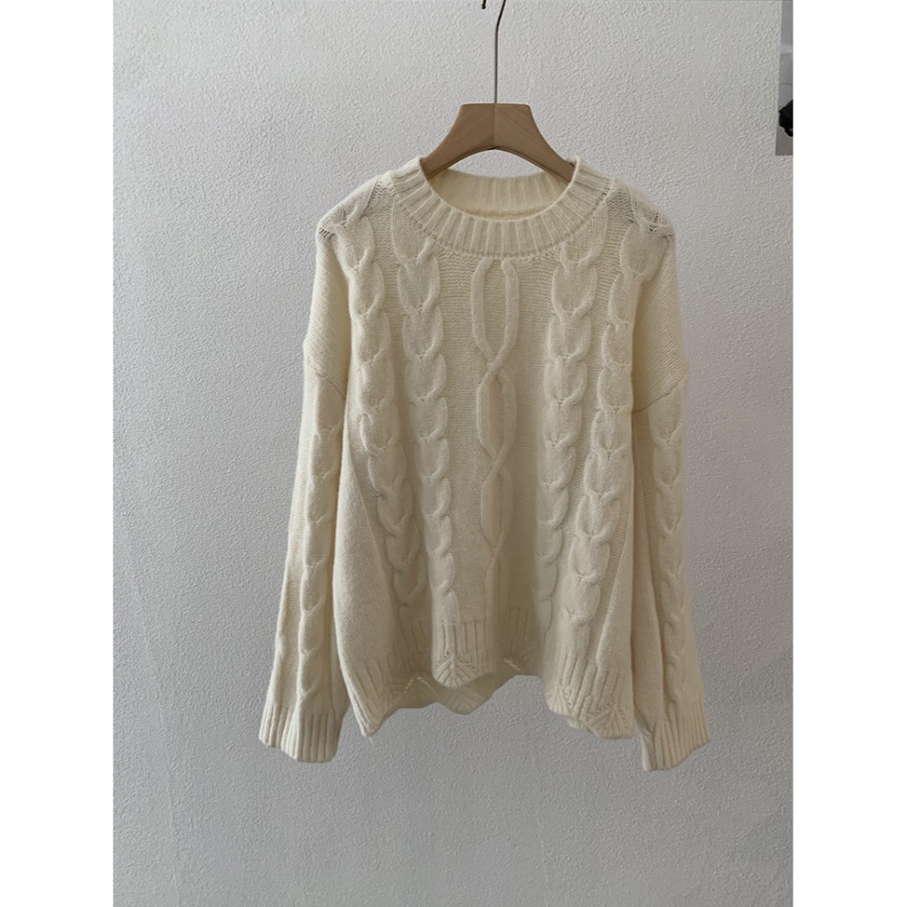 5167:: 麻花園領羊駝絨柔軟針織毛衣 麻花毛衣 針織衫-規格圖11