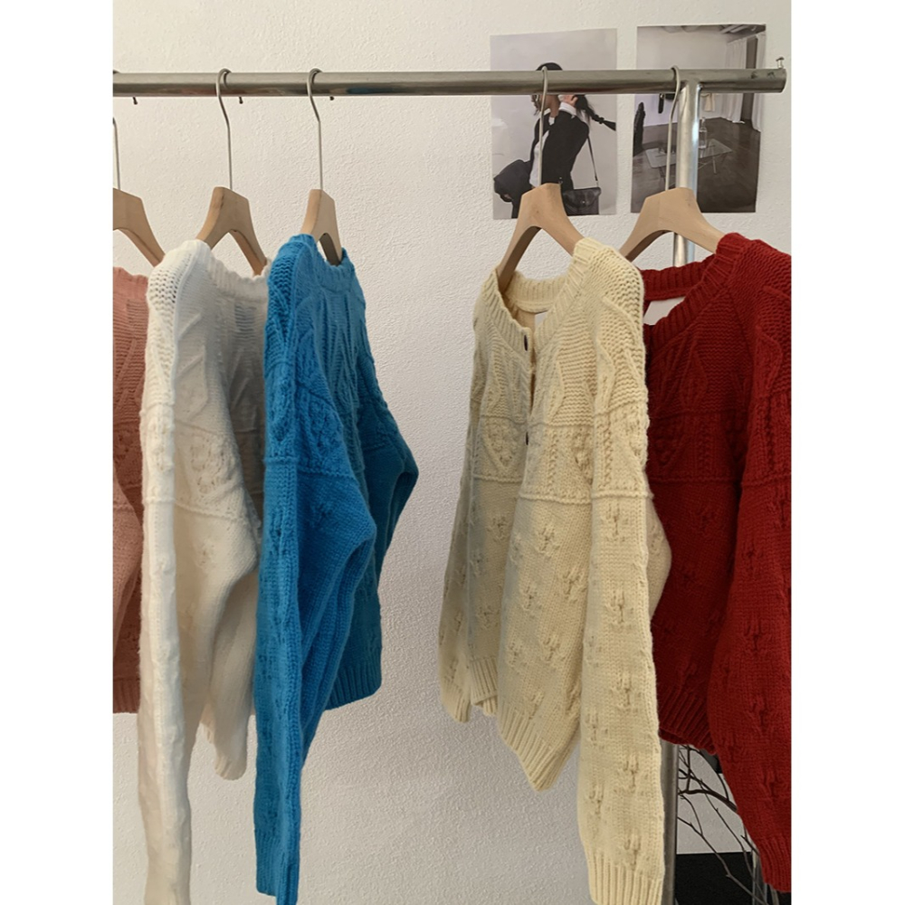 5175＂ 復古粗線鉤花縷空設計保暖針織毛衣-細節圖3