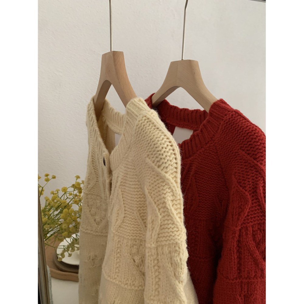 5175＂ 復古粗線鉤花縷空設計保暖針織毛衣-細節圖8