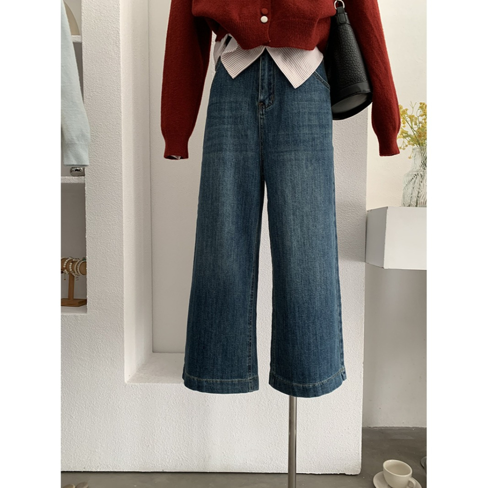 5122::復古顯直筒筒牛仔九分長褲 牛仔褲-細節圖2