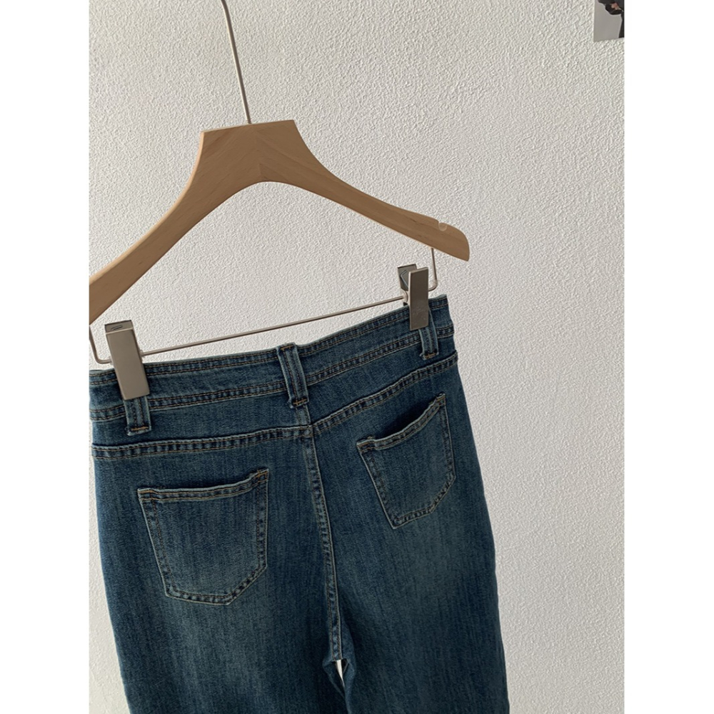 5122::復古顯直筒筒牛仔九分長褲 牛仔褲-細節圖5