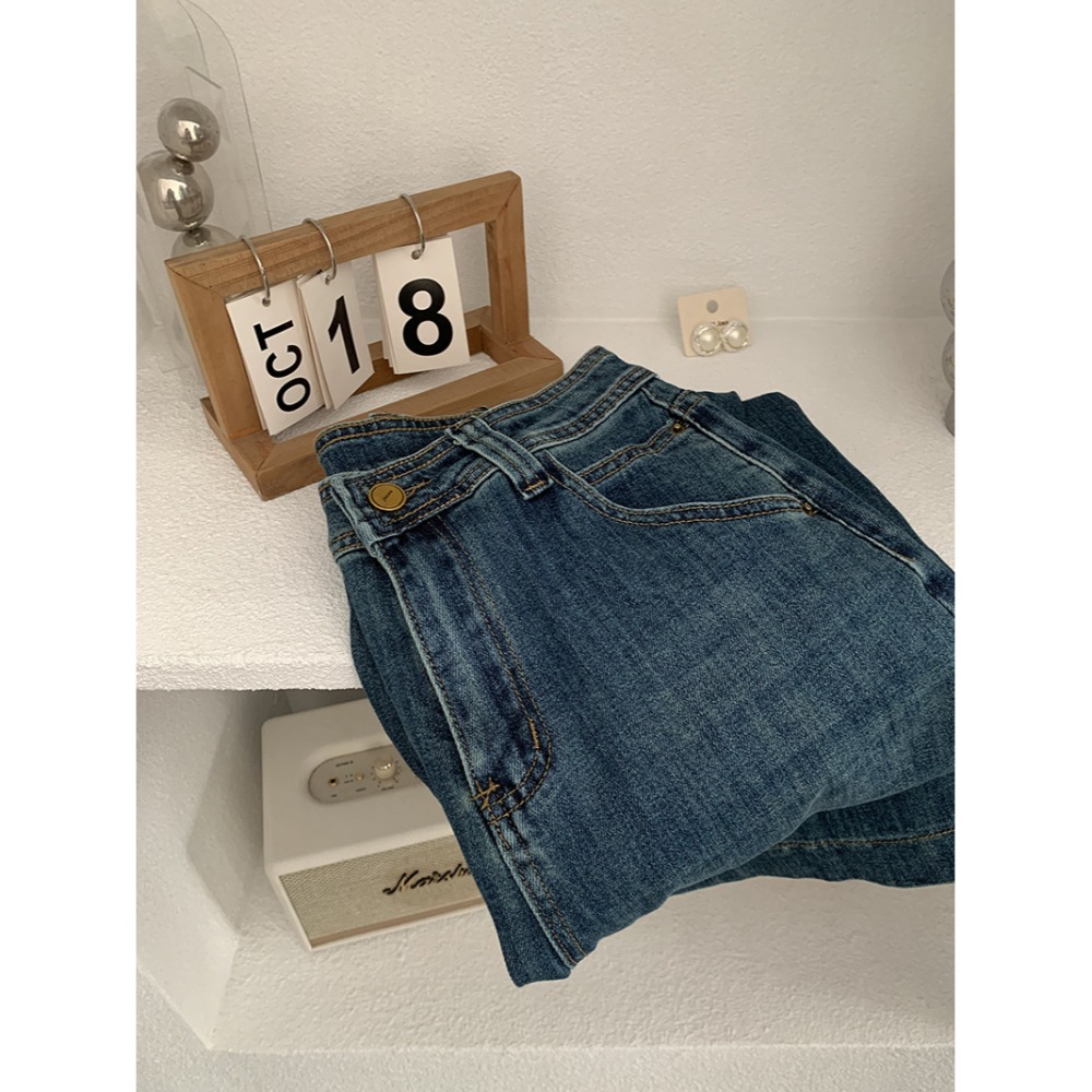 5122::復古顯直筒筒牛仔九分長褲 牛仔褲-規格圖6