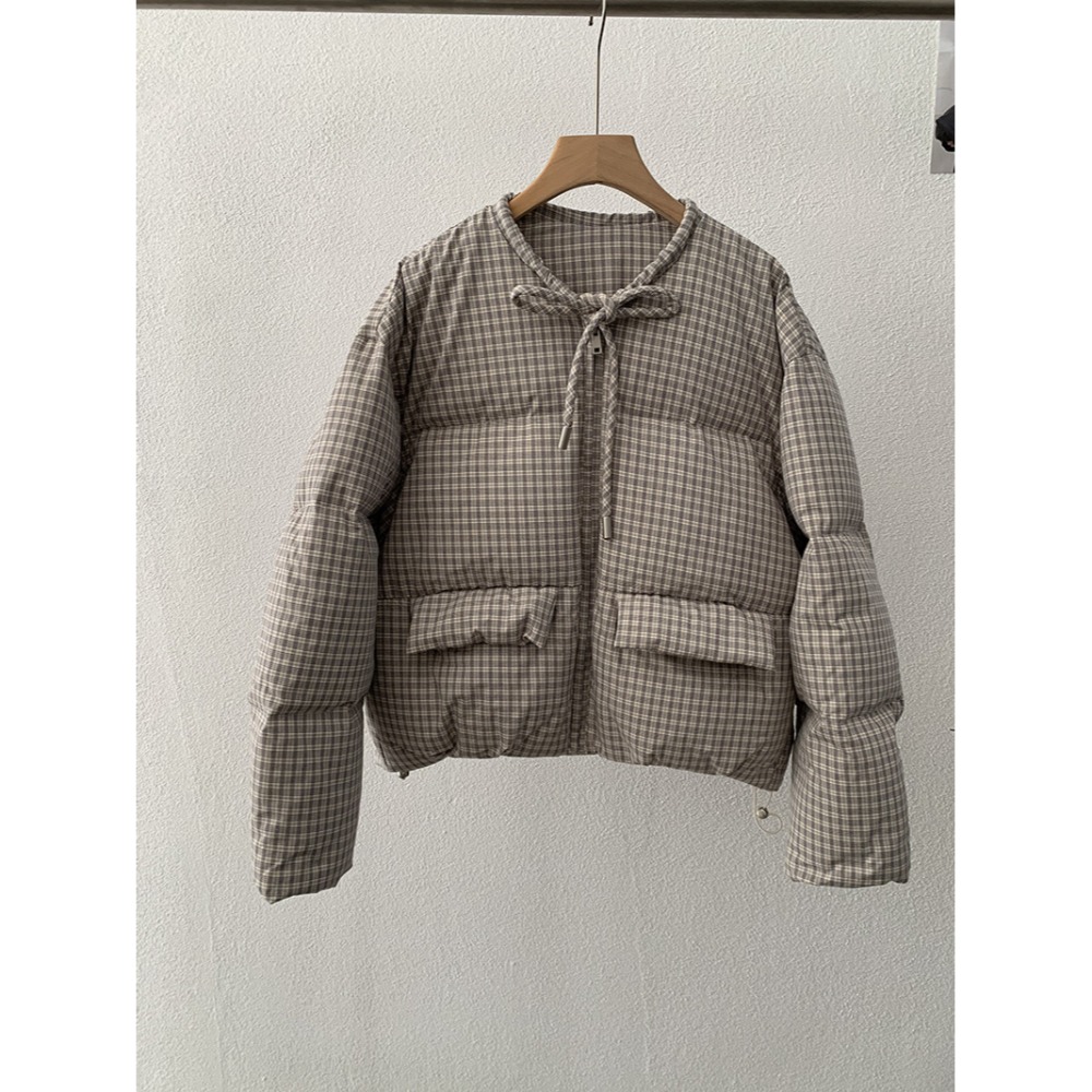 白鴨絨~保暖好看! 5225＂ 格紋圓領綁帶保暖加厚羽絨服外套 加厚外套 保暖外套-規格圖9