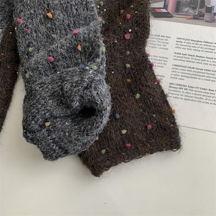 妥妥美到心坎 2577＂＂ 輕鬆懶惰氛圍感彩豆亮片針織毛衣-細節圖3