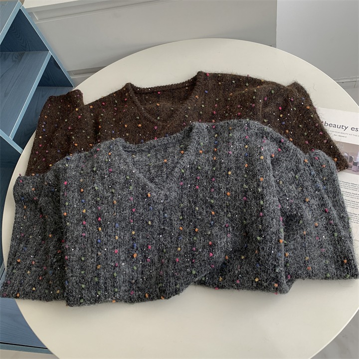 妥妥美到心坎 2577＂＂ 輕鬆懶惰氛圍感彩豆亮片針織毛衣-細節圖4