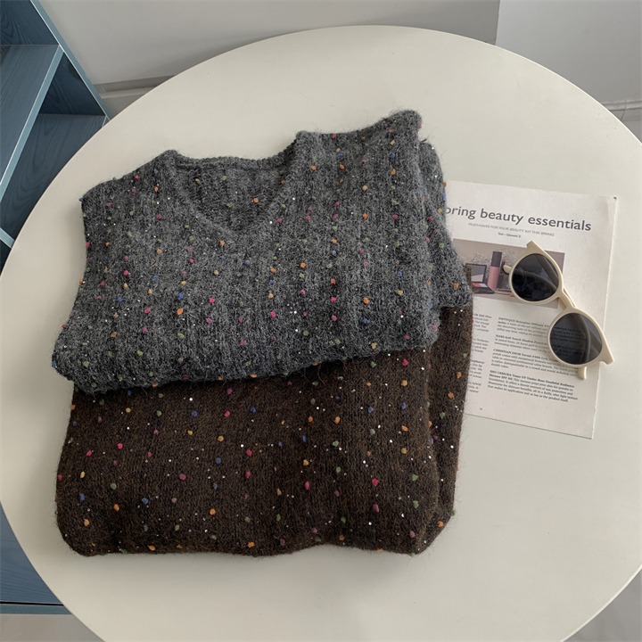 妥妥美到心坎 2577＂＂ 輕鬆懶惰氛圍感彩豆亮片針織毛衣-細節圖7