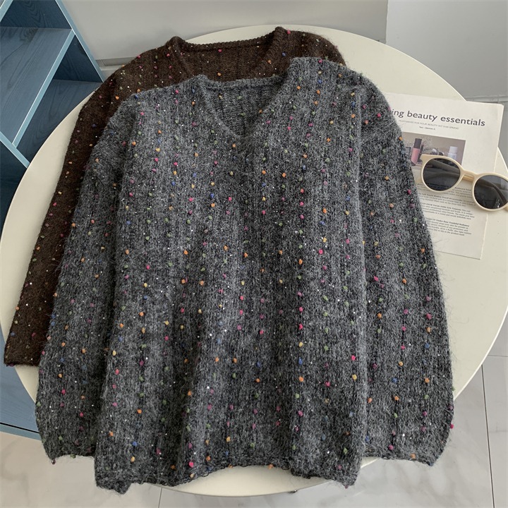 妥妥美到心坎 2577＂＂ 輕鬆懶惰氛圍感彩豆亮片針織毛衣-細節圖8