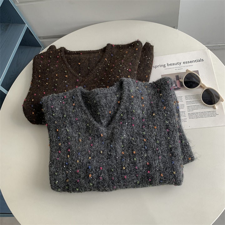 妥妥美到心坎 2577＂＂ 輕鬆懶惰氛圍感彩豆亮片針織毛衣-細節圖10