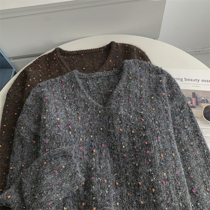 妥妥美到心坎 2577＂＂ 輕鬆懶惰氛圍感彩豆亮片針織毛衣-細節圖11