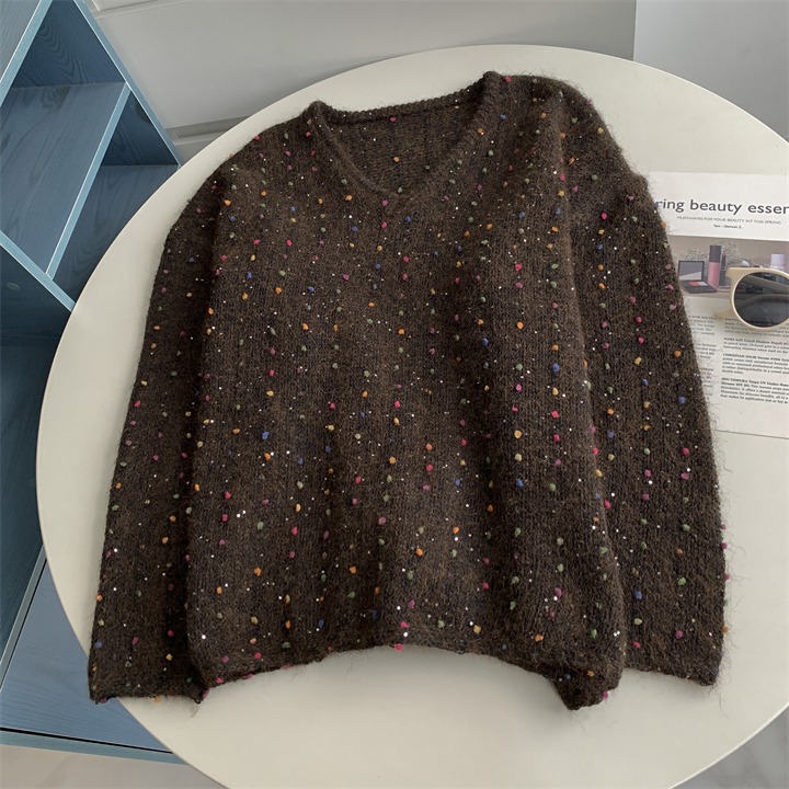 妥妥美到心坎 2577＂＂ 輕鬆懶惰氛圍感彩豆亮片針織毛衣-規格圖11