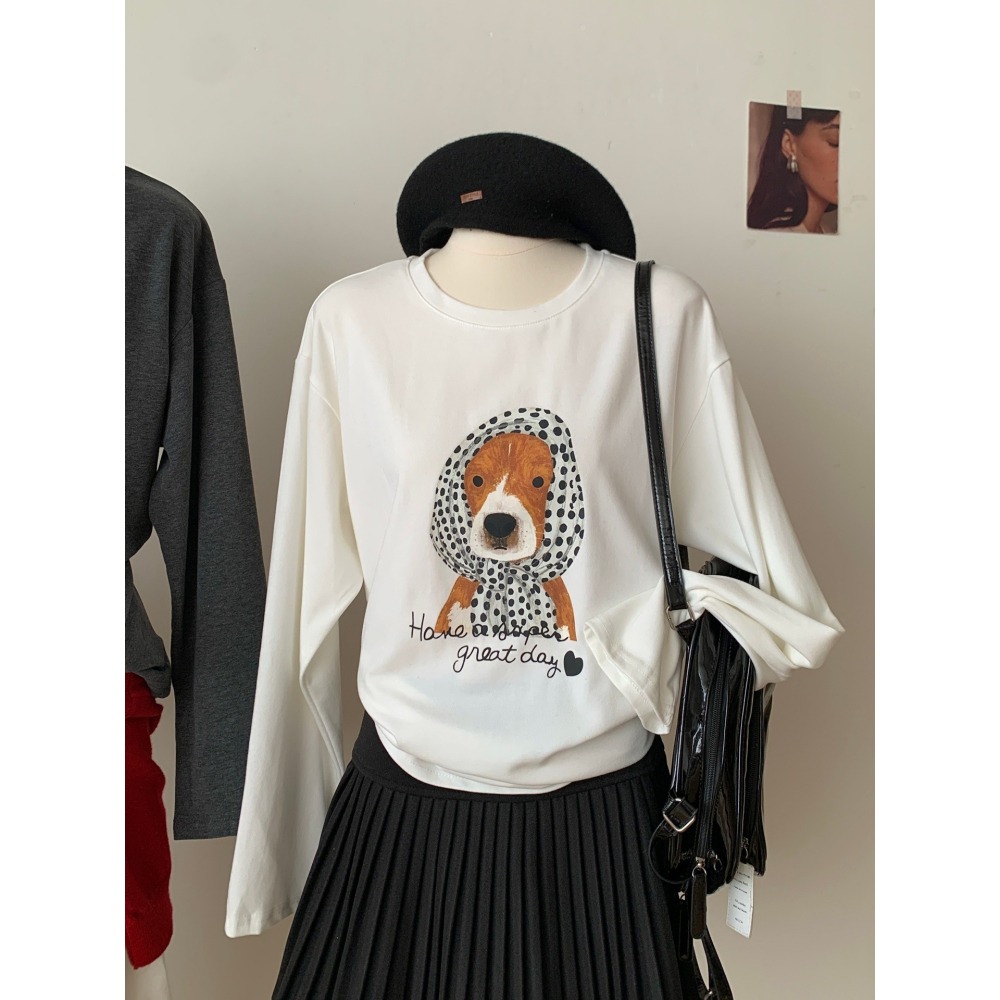 101616:: 狗狗印花磨毛休閒百搭打底上衣-細節圖5