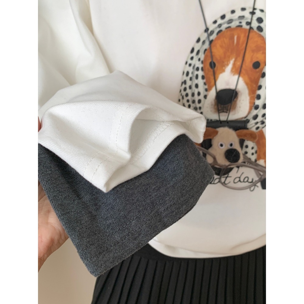 101616:: 狗狗印花磨毛休閒百搭打底上衣-細節圖6