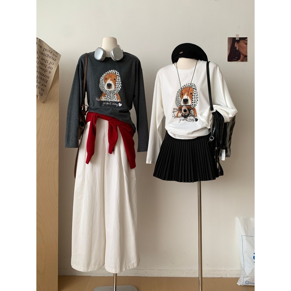 101616:: 狗狗印花磨毛休閒百搭打底上衣-細節圖8