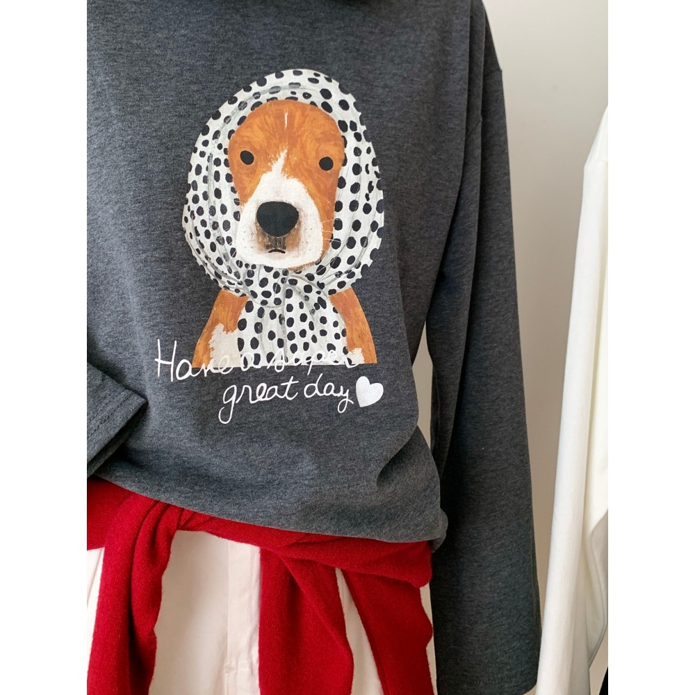 101616:: 狗狗印花磨毛休閒百搭打底上衣-細節圖9