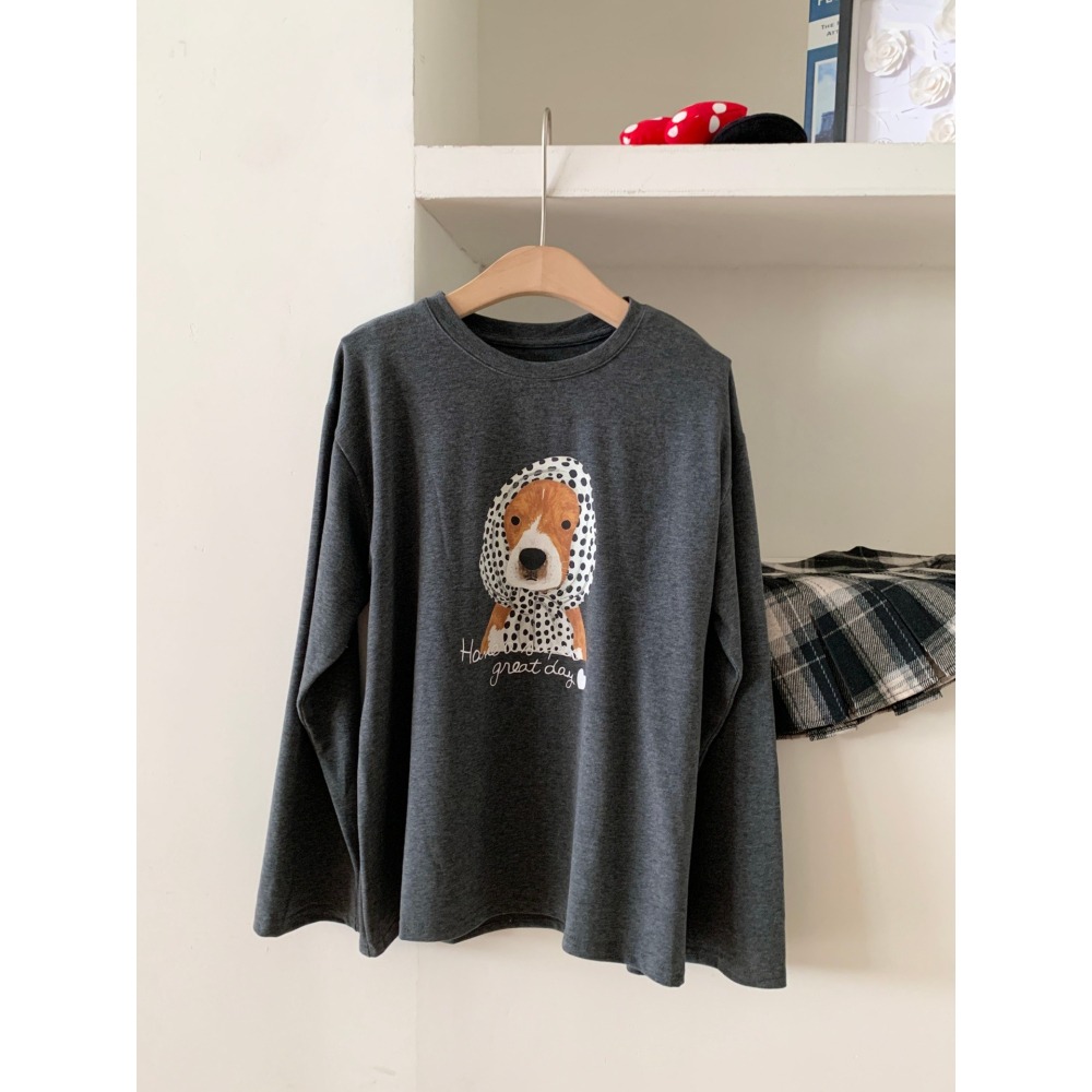 101616:: 狗狗印花磨毛休閒百搭打底上衣-細節圖10