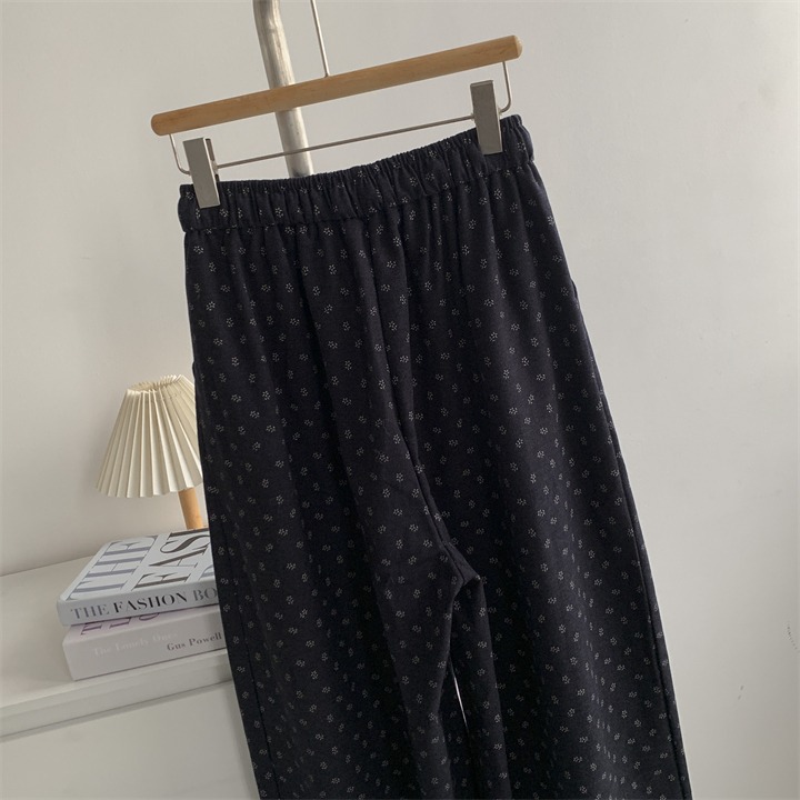 9998＂＂ 老錢風藏青碎花山本鬆弛感拖地褲 長褲-細節圖6