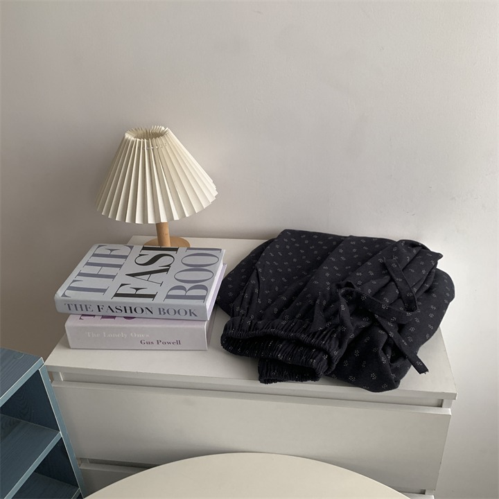 9998＂＂ 老錢風藏青碎花山本鬆弛感拖地褲 長褲-細節圖10