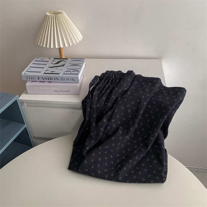 9998＂＂ 老錢風藏青碎花山本鬆弛感拖地褲 長褲-規格圖11