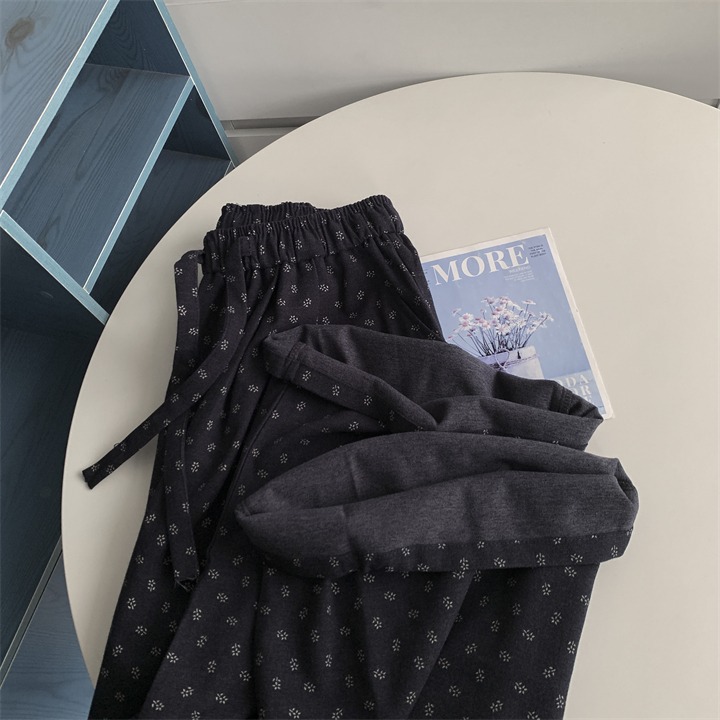 9998＂＂ 老錢風藏青碎花山本鬆弛感拖地褲 長褲-規格圖11