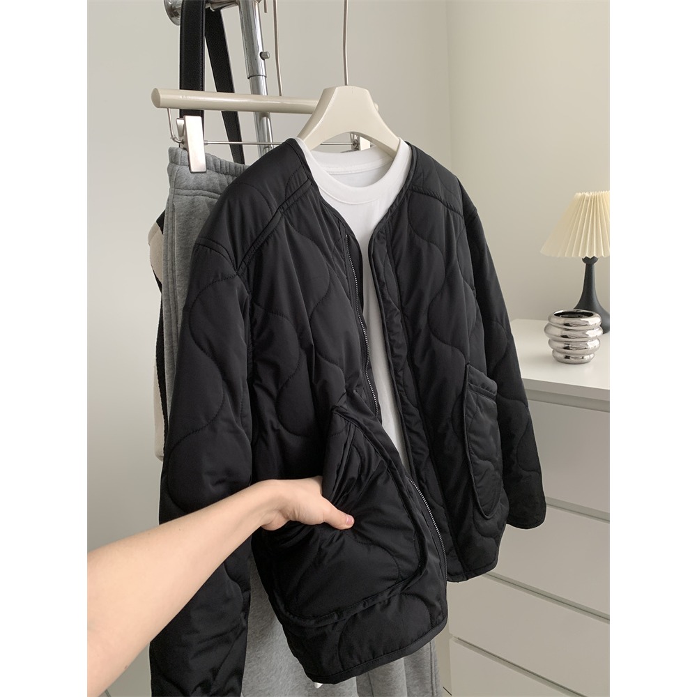 高級感! 6103＂＂ 復古加厚夾棉菱格棉長袖外套-細節圖9