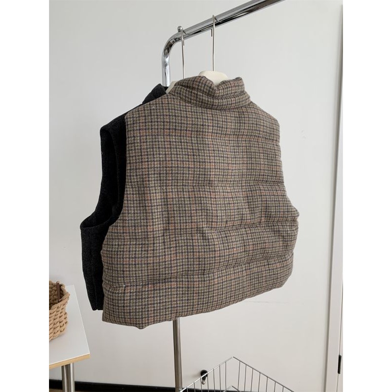 韓國夯款** 114＂＂ 復古格紋立領加厚夾眠羊毛馬甲背心-細節圖4