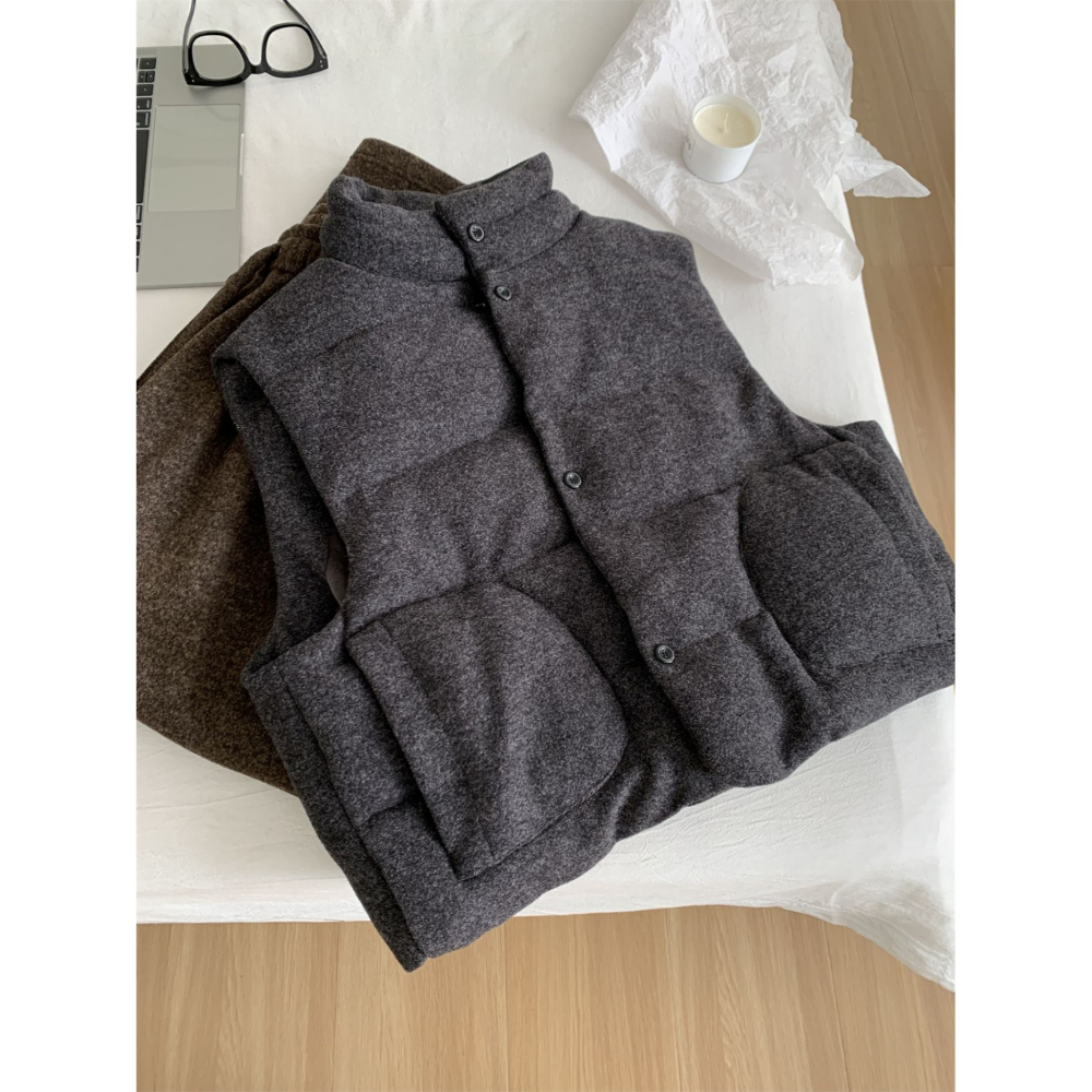 韓國夯款** 114＂＂ 復古格紋立領加厚夾眠羊毛馬甲背心-細節圖5