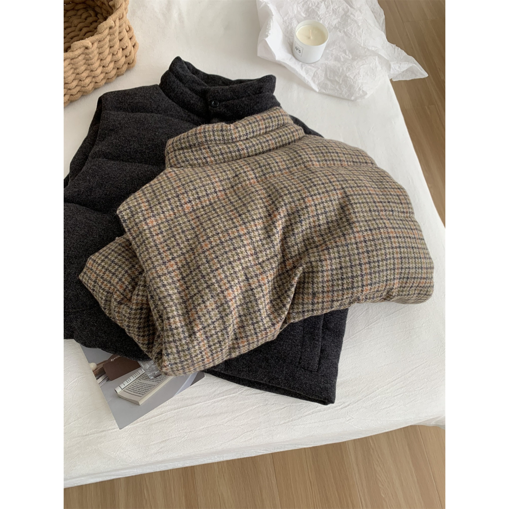 韓國夯款** 114＂＂ 復古格紋立領加厚夾眠羊毛馬甲背心-細節圖8
