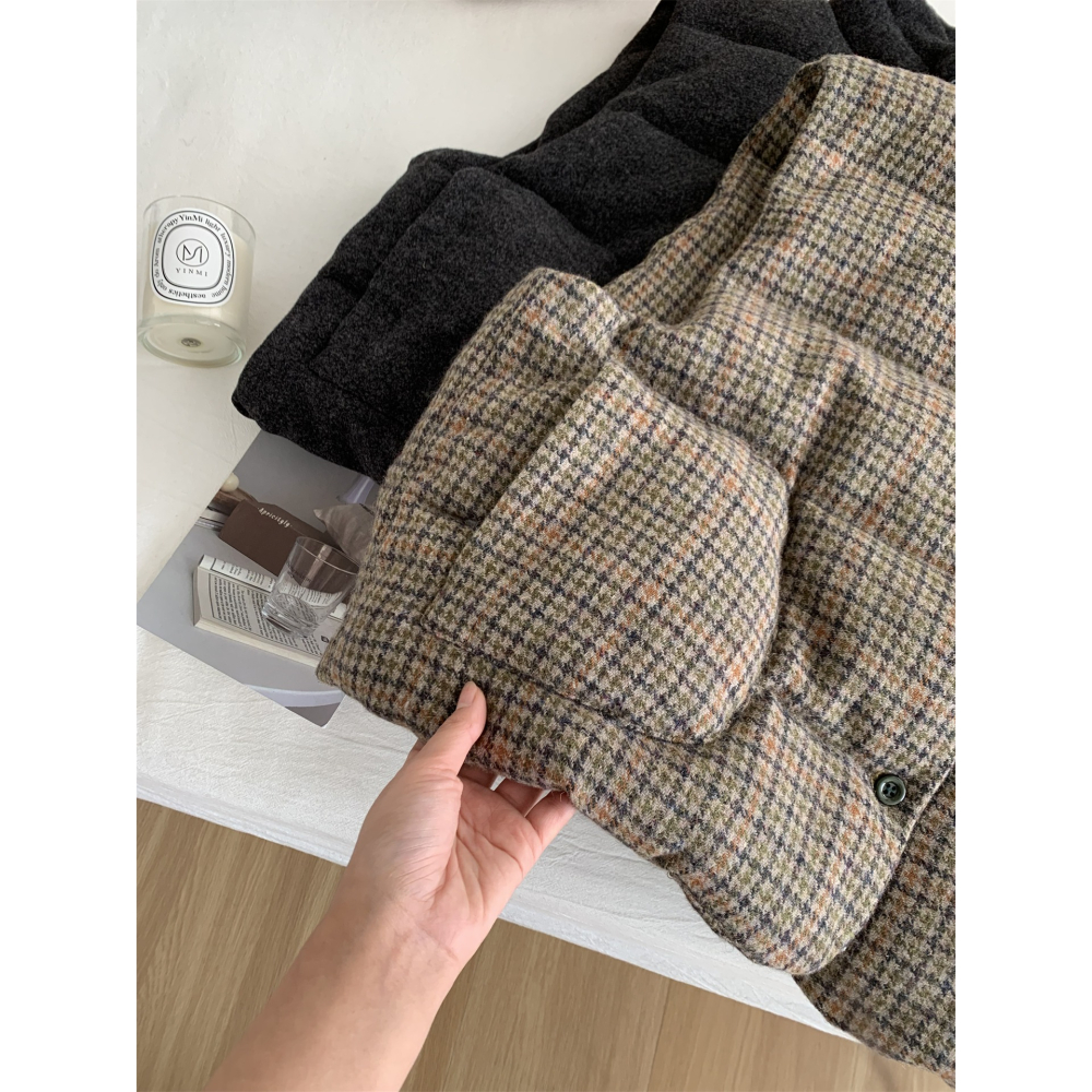 韓國夯款** 114＂＂ 復古格紋立領加厚夾眠羊毛馬甲背心-細節圖10