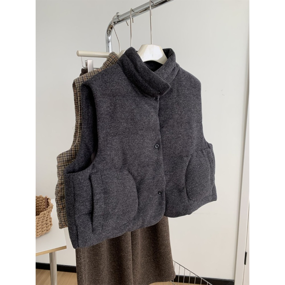韓國夯款** 114＂＂ 復古格紋立領加厚夾眠羊毛馬甲背心-規格圖11