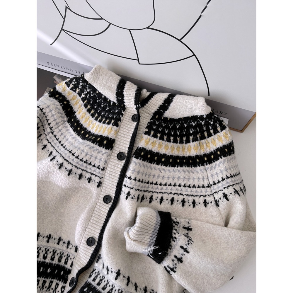 費爾島! 慵懶 6572＂＂ 復古提花連帽針織毛衣外套-細節圖7