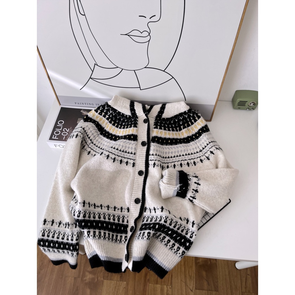 費爾島! 慵懶 6572＂＂ 復古提花連帽針織毛衣外套-細節圖9