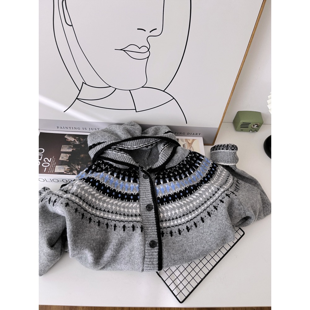費爾島! 慵懶 6572＂＂ 復古提花連帽針織毛衣外套-規格圖10