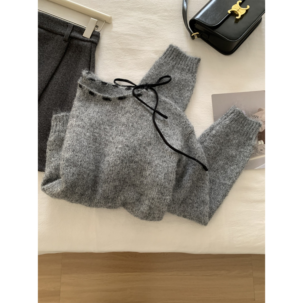 8230＂＂設計感格蕾系綁帶羊毛針織毛衣-細節圖3