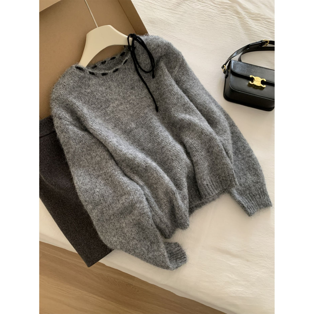 8230＂＂設計感格蕾系綁帶羊毛針織毛衣-細節圖4