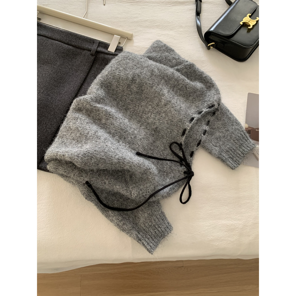 8230＂＂設計感格蕾系綁帶羊毛針織毛衣-細節圖7