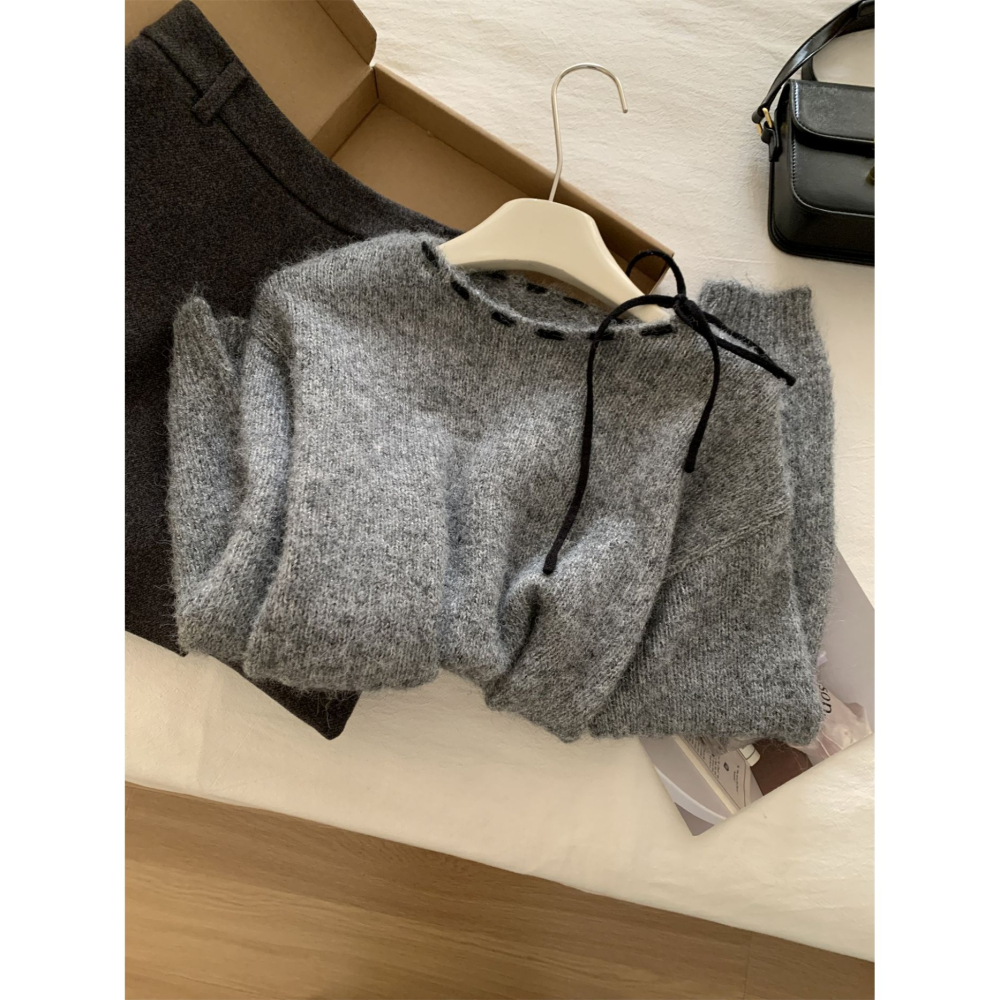 8230＂＂設計感格蕾系綁帶羊毛針織毛衣-細節圖8