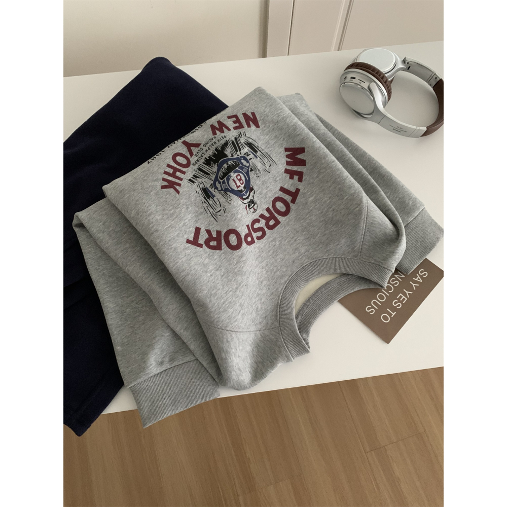 1212＂＂ 美式復古印花圓領加絨保暖衛衣-細節圖2