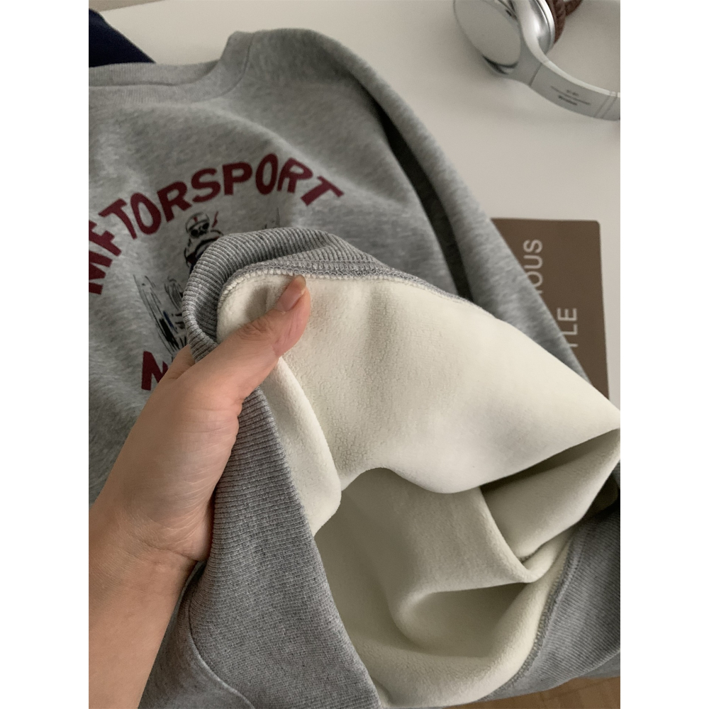 1212＂＂ 美式復古印花圓領加絨保暖衛衣-細節圖3