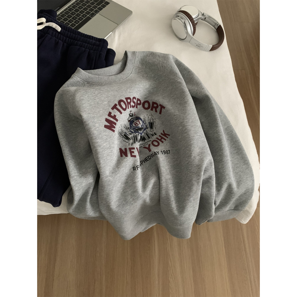 1212＂＂ 美式復古印花圓領加絨保暖衛衣-細節圖4