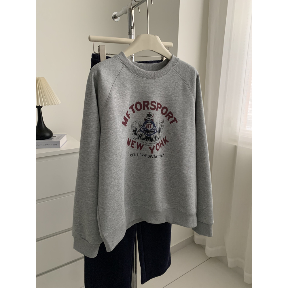 1212＂＂ 美式復古印花圓領加絨保暖衛衣-細節圖5