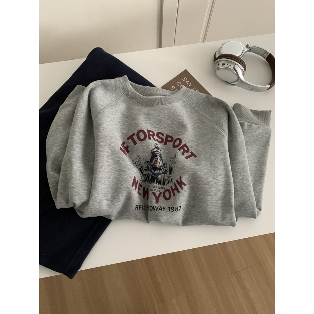 1212＂＂ 美式復古印花圓領加絨保暖衛衣-細節圖6