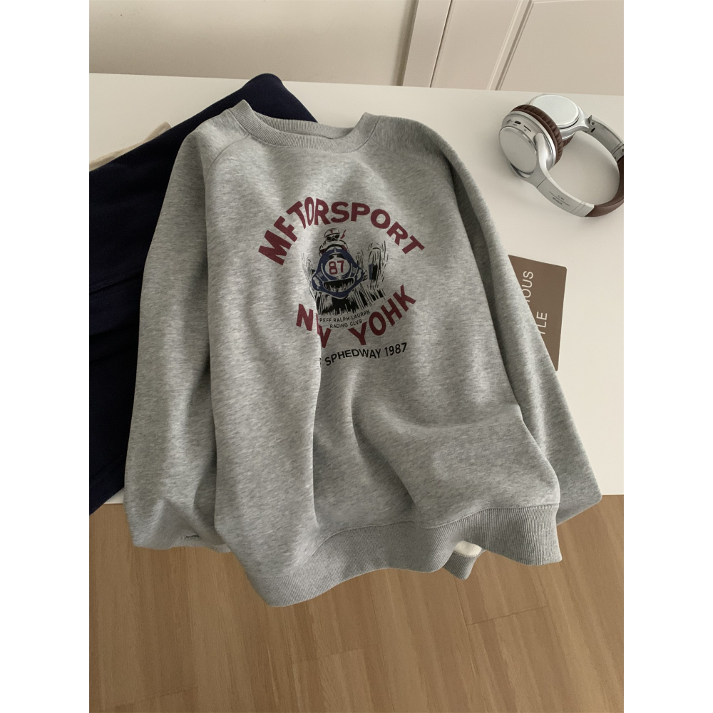 1212＂＂ 美式復古印花圓領加絨保暖衛衣-細節圖7