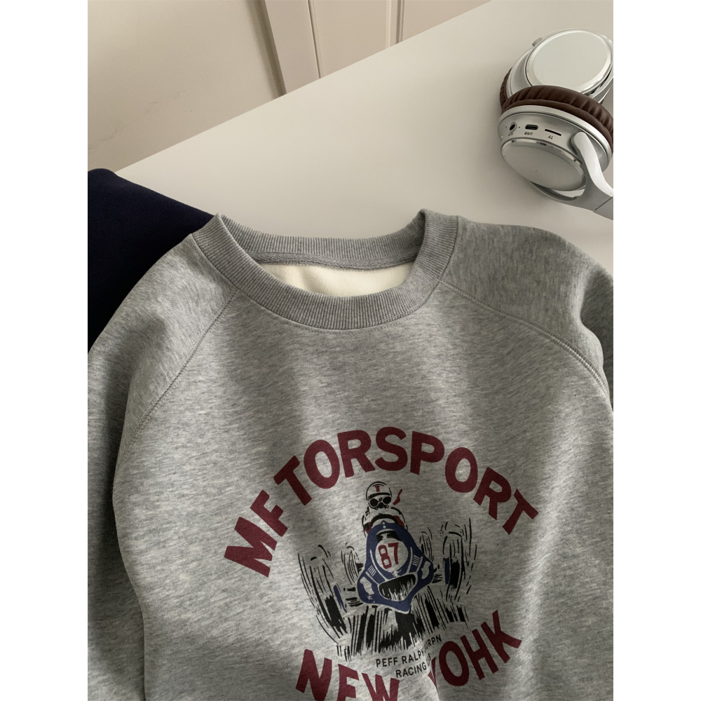 1212＂＂ 美式復古印花圓領加絨保暖衛衣-細節圖8