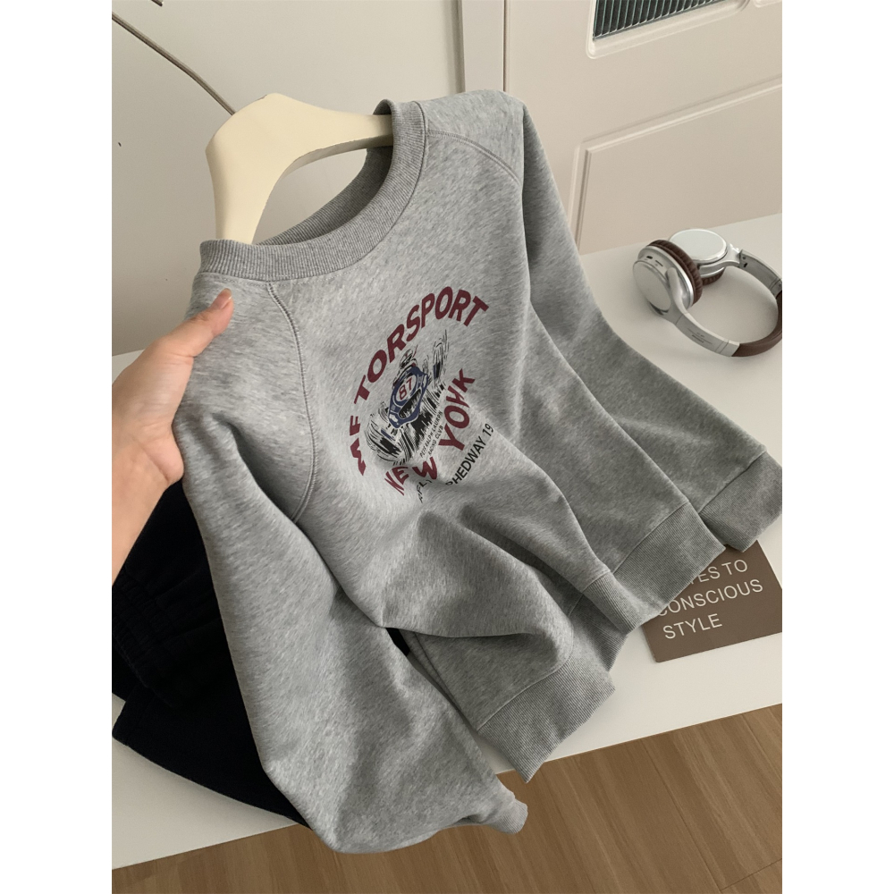 1212＂＂ 美式復古印花圓領加絨保暖衛衣-細節圖9