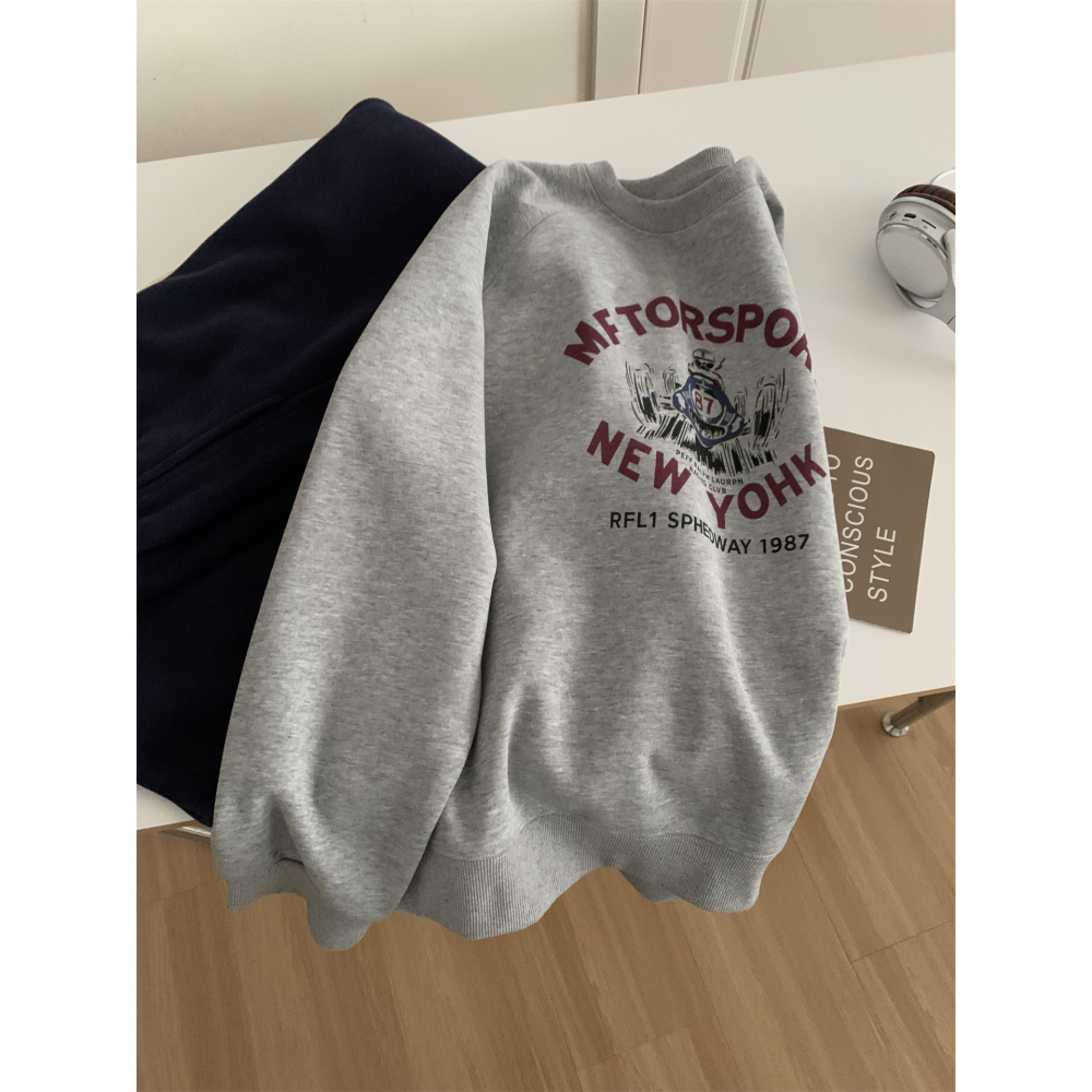 1212＂＂ 美式復古印花圓領加絨保暖衛衣-細節圖11