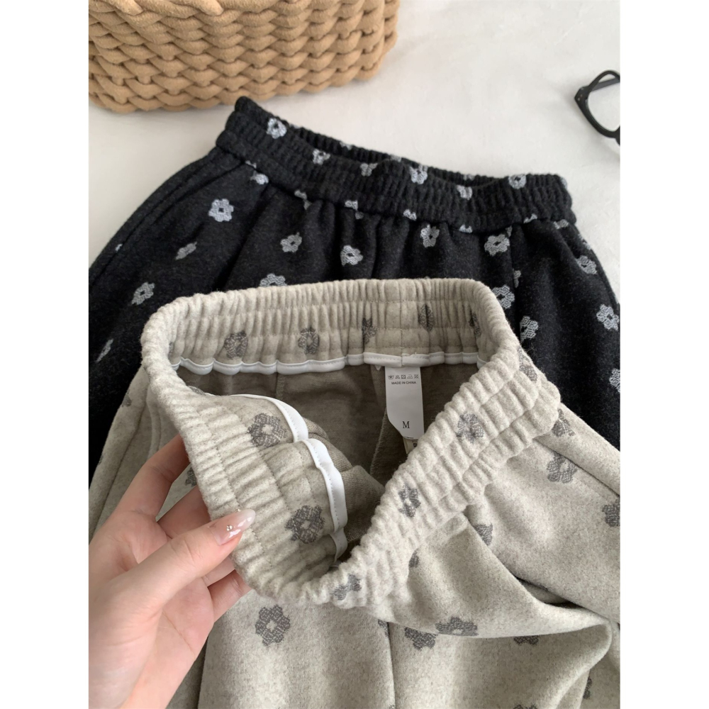 韓國特別款! 7050＂洋氣復古小花鬆弛感毛呢闊腿褲-細節圖8