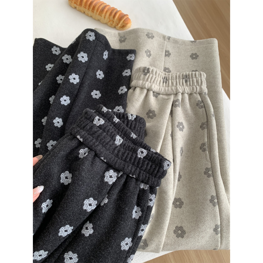 韓國特別款! 7050＂洋氣復古小花鬆弛感毛呢闊腿褲-細節圖9