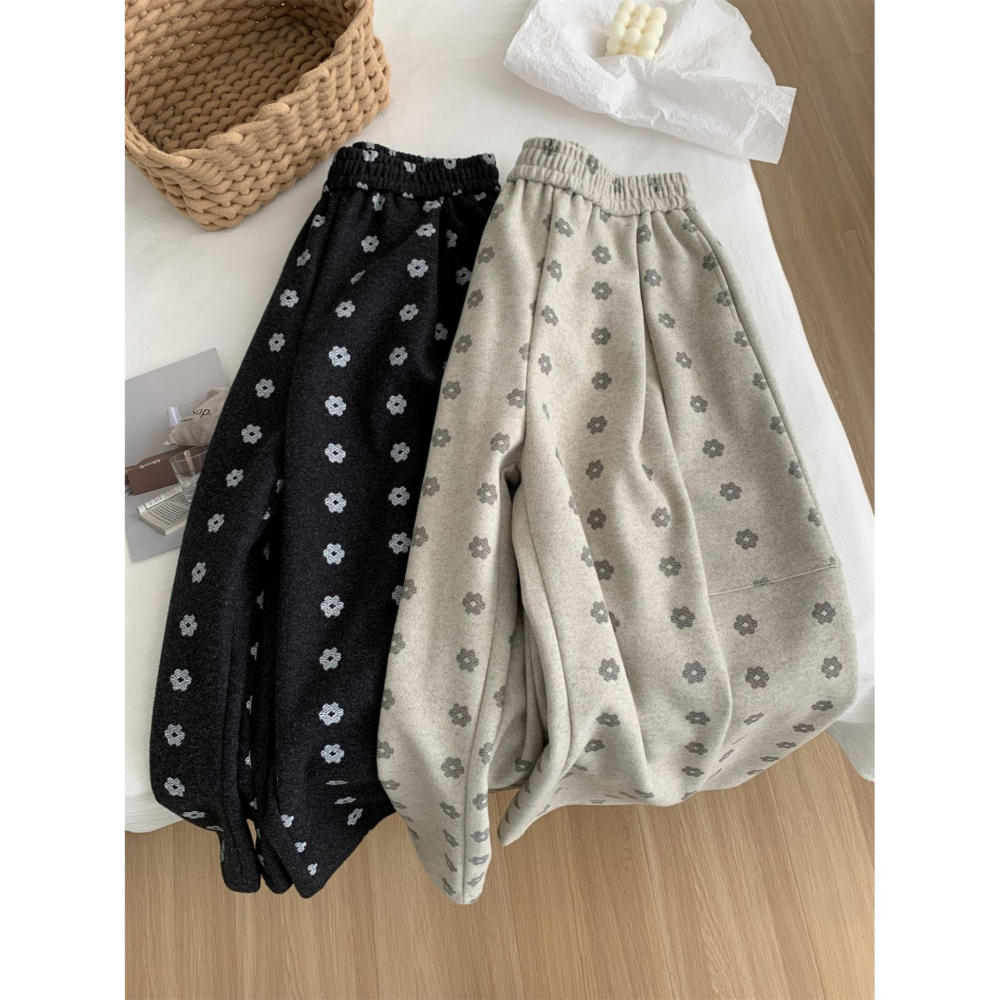 韓國特別款! 7050＂洋氣復古小花鬆弛感毛呢闊腿褲-細節圖10