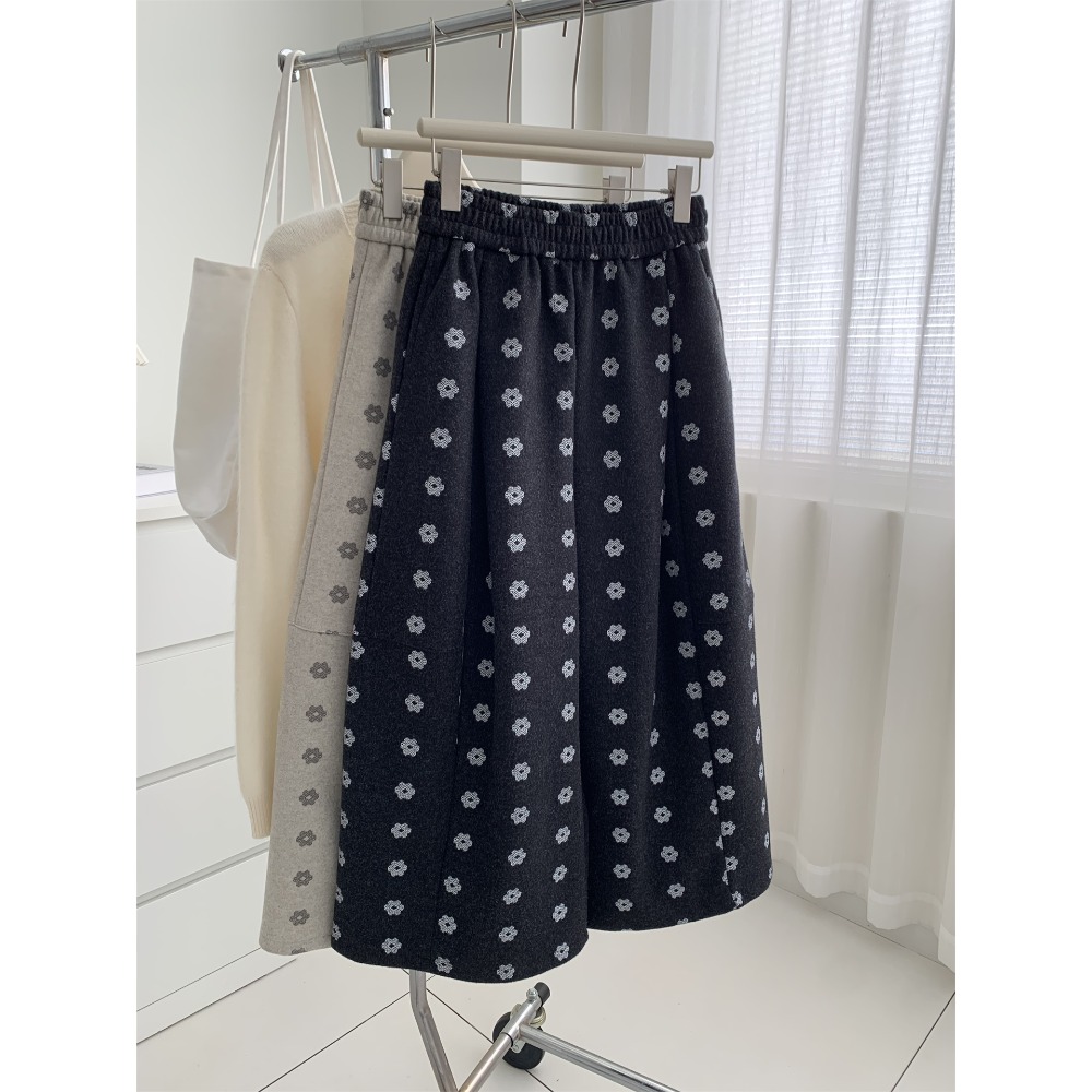 韓國特別款! 7050＂洋氣復古小花鬆弛感毛呢闊腿褲-規格圖11